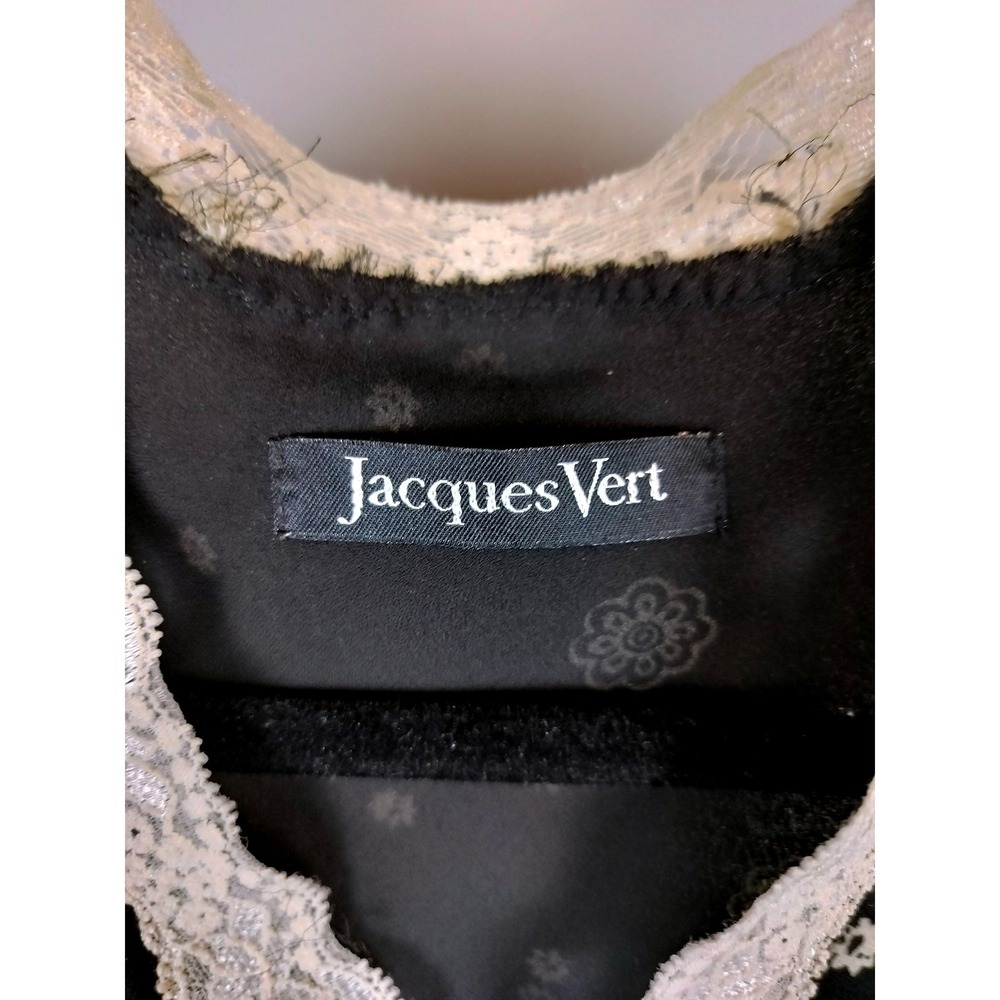Jacques Vert Lace Trim Chiffon Floral Blouse Black White Puff Sleeve Top - Picture 6 of 7